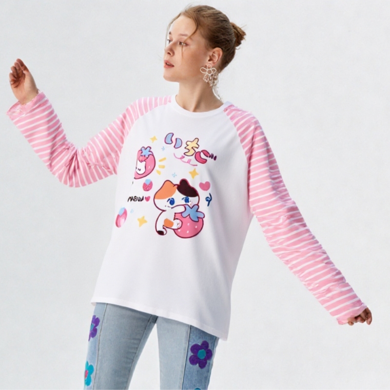 long sleeve shirt, striped long sleeve shirt, kawaii shirt
